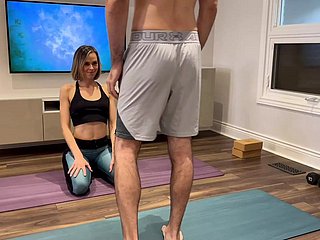 Wife gets fucked plus creampie less yoga pants while sprightly at large from husbands side