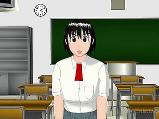 3D Anime écolière mouthful dur soufflant sur ses genoux